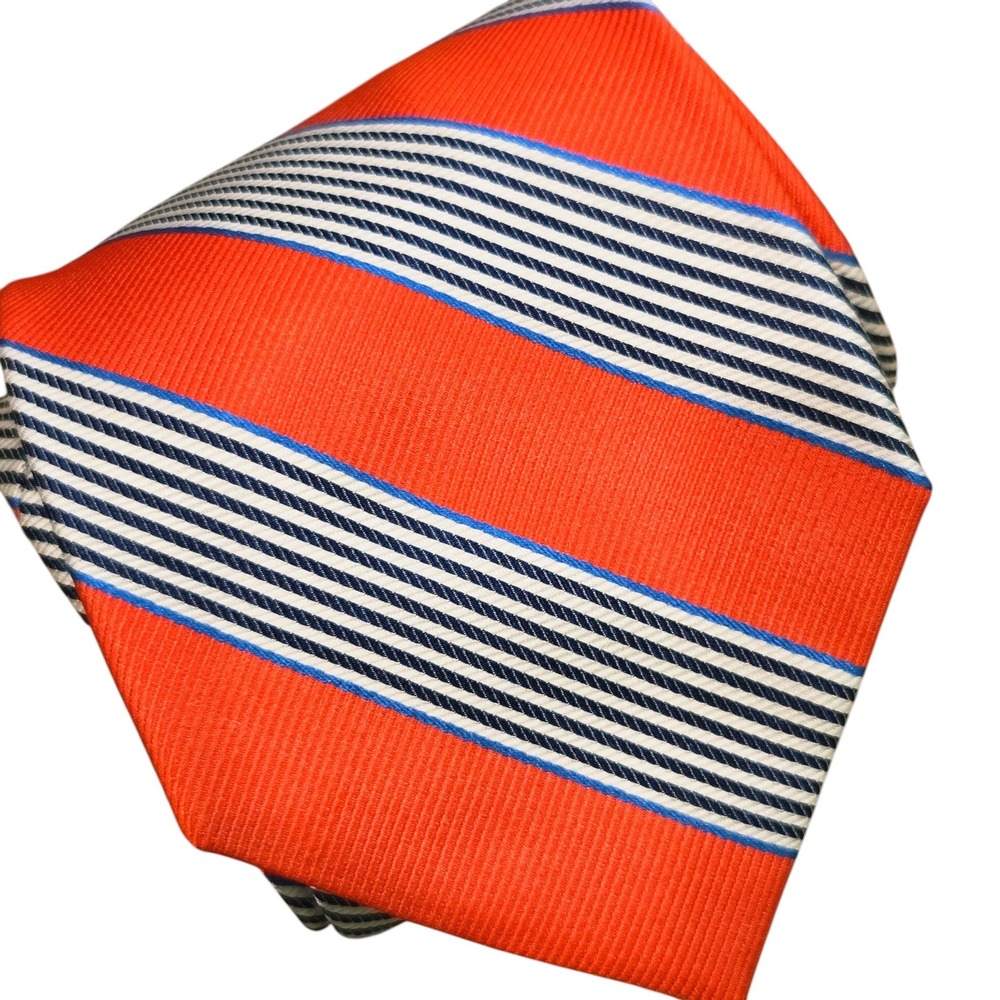 Lauren Ralph Lauren Tie Mens Vibrant Orange Blue Striped Silk Repp‎ Necktie New